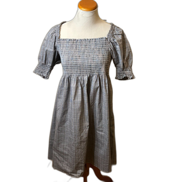 Hill House Women's Athena Plaid Check Puff Sleeve Smocked Mini Dress Size Large - Picture 1 of 8